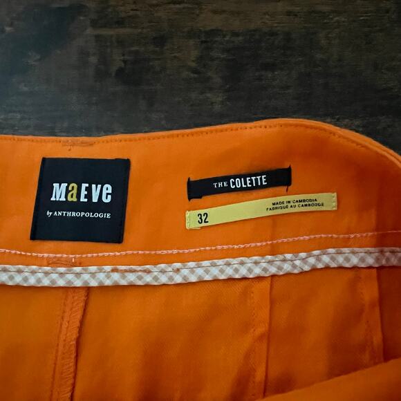 Meave by Anthropologie The Colette Shorts Linen Blend Orange Size 32 High Waist - Picture 5 of 9